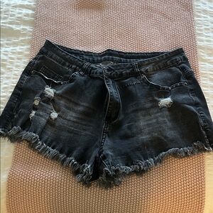 Distressed Black Denim Shorts